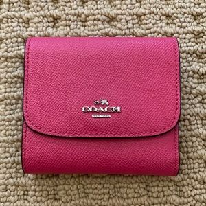 Coach Leather Trifold Compact Wallet in Pink